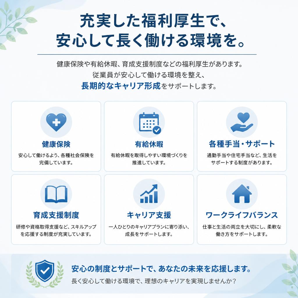 充実の福利厚生で安心して働く